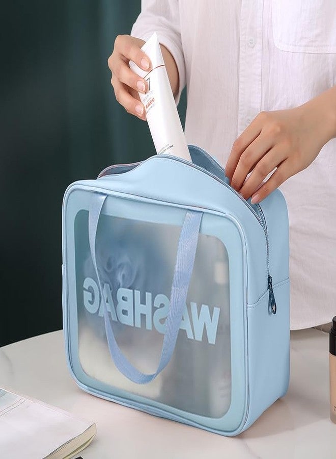 Luxula Cosmetic Bag Waterproof Portable Travel Toiletry Transparent Organizer Bag with Zipper and Handle Wash Bag for Women and Girls (1PCS) (Blue) - Image 2